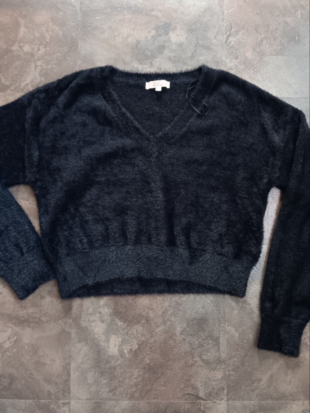 Fuzzy Cozy Black V-Neck Sweater, Super Soft & Stretchy Chelsea & Violet Medium